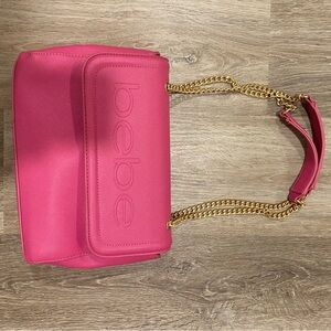 Bebe Pink and Gold Shoulder Bag with Chain Strap